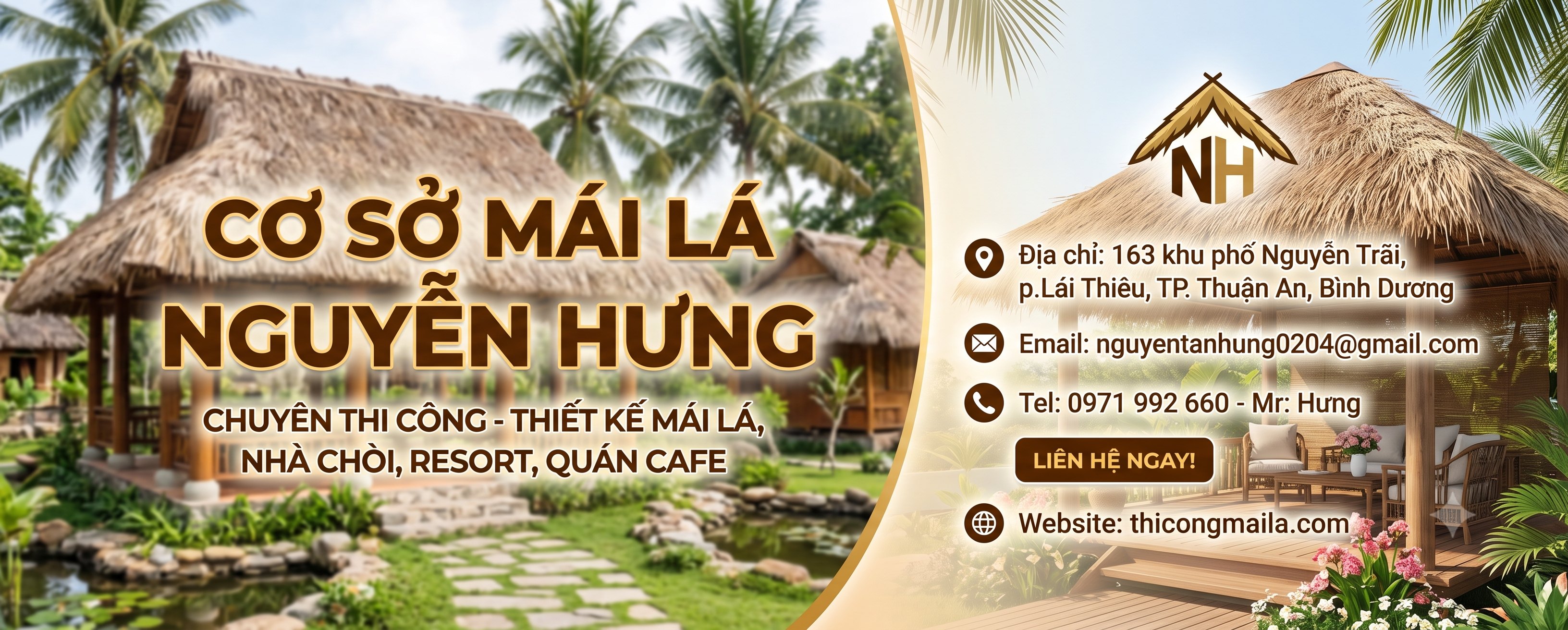 Thi công mái lá Nguyễn Hưng